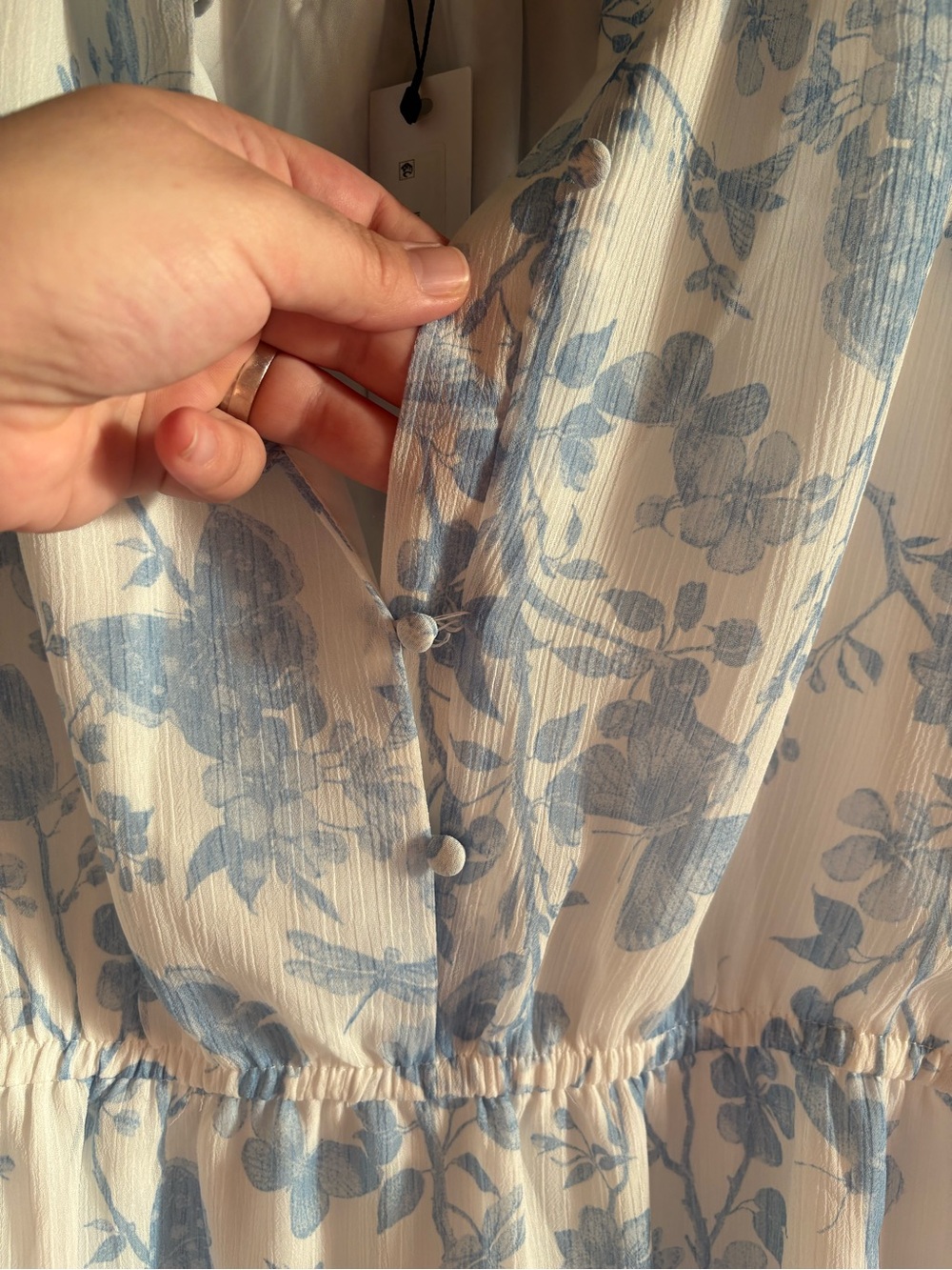 Steve Madden Light Blue & White Floral Ruffle-Neck Mini Dress - Picture 8 of 12